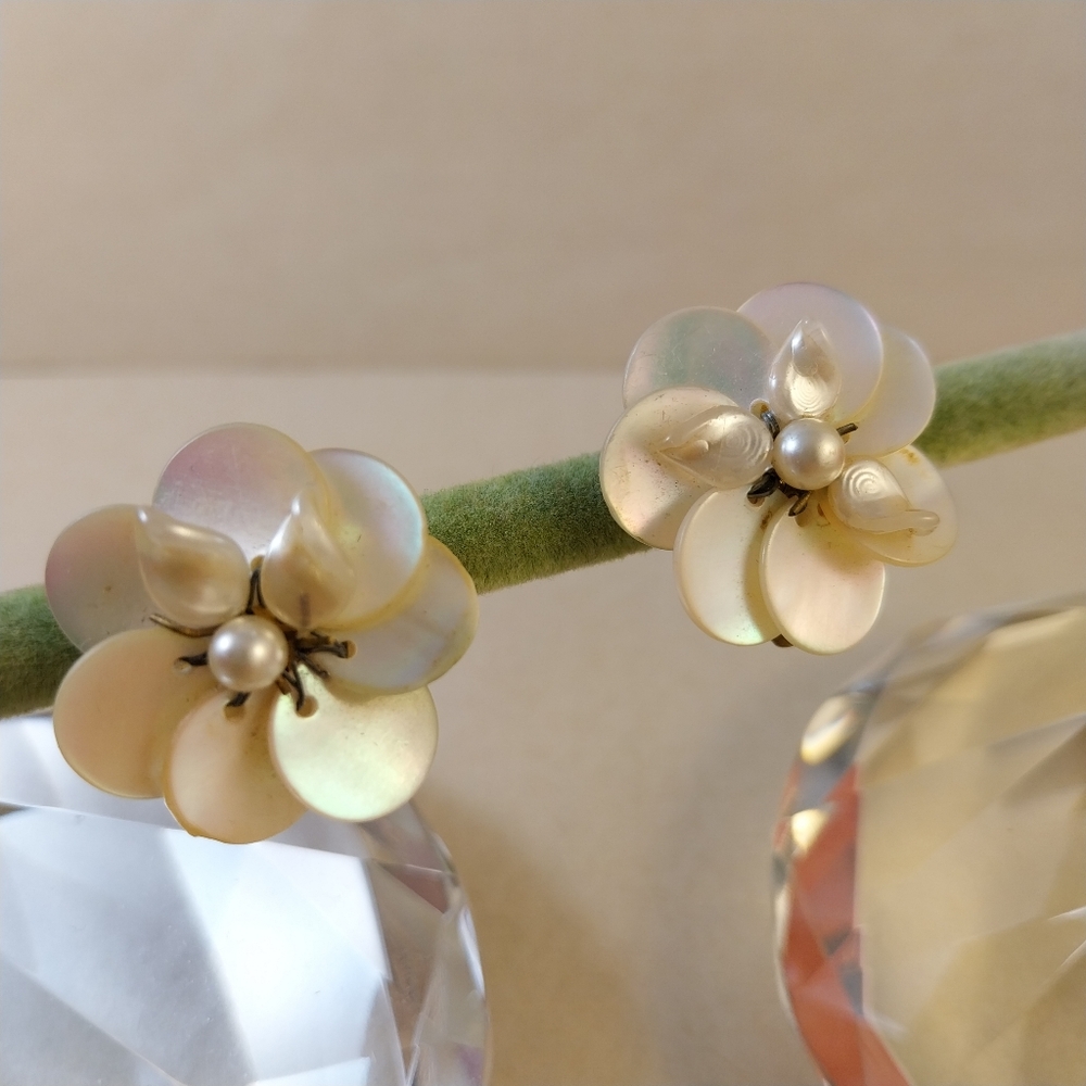 Louis Rousselet Elegant Pearl Flower Earrings 1940